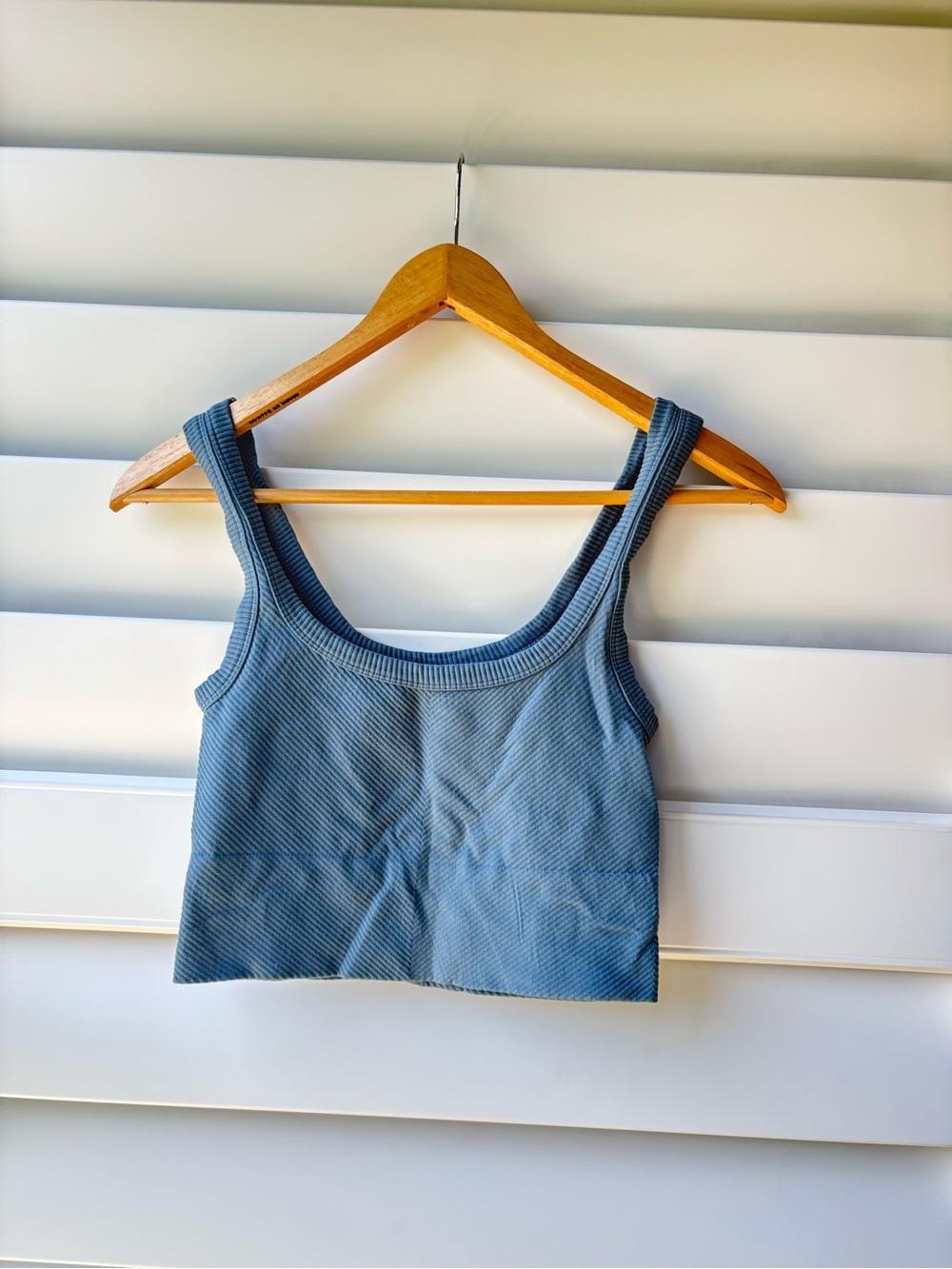 Blue Ribbed Scoop-Neck Crop Tank Top